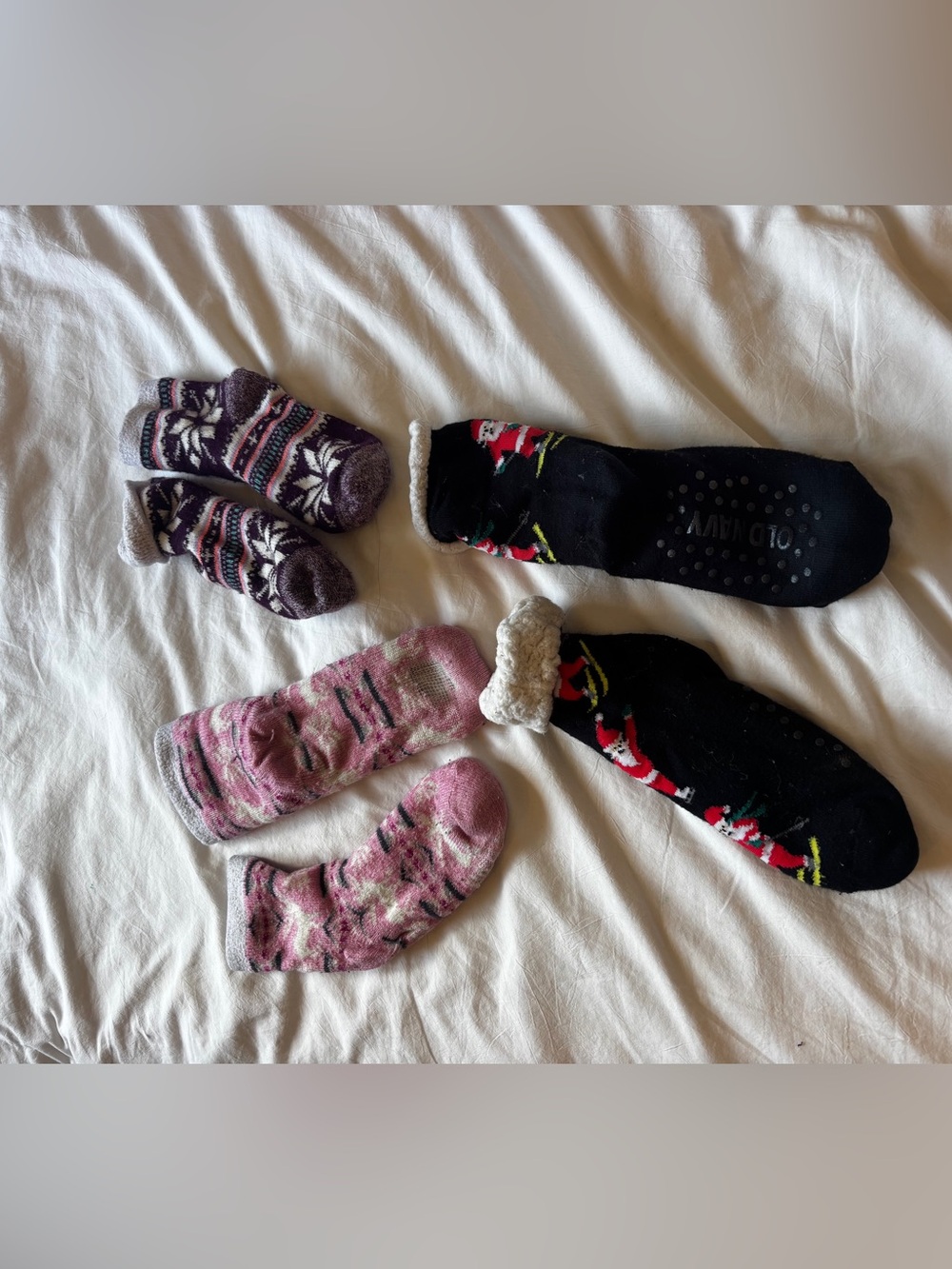 3 Cozy Fleece-Lined Non-Skid Socks - Black & Pink